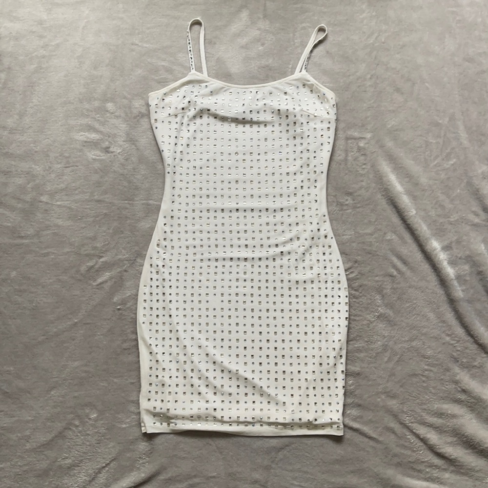 Party dress- Banjul beaded white strap mini dress. Size medium